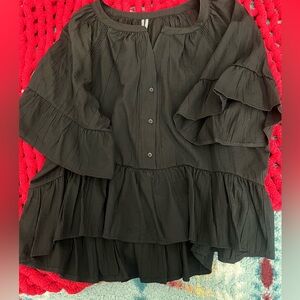 Anthropologie Short-Sleeve Peplum Swing Black Top